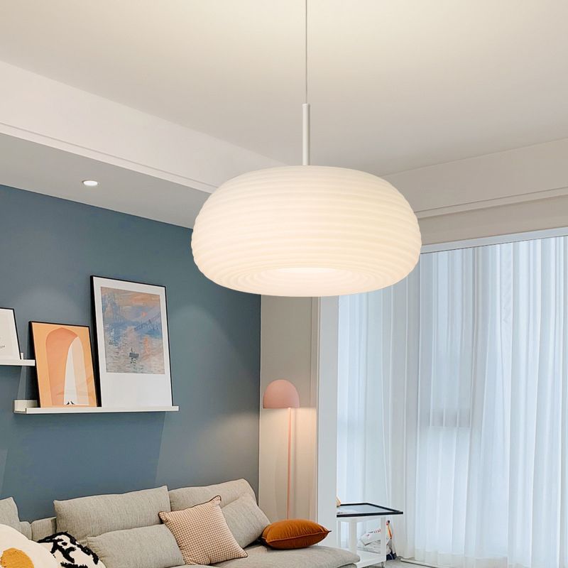 Lustre Suspension Tambour Naturel,  Blanc