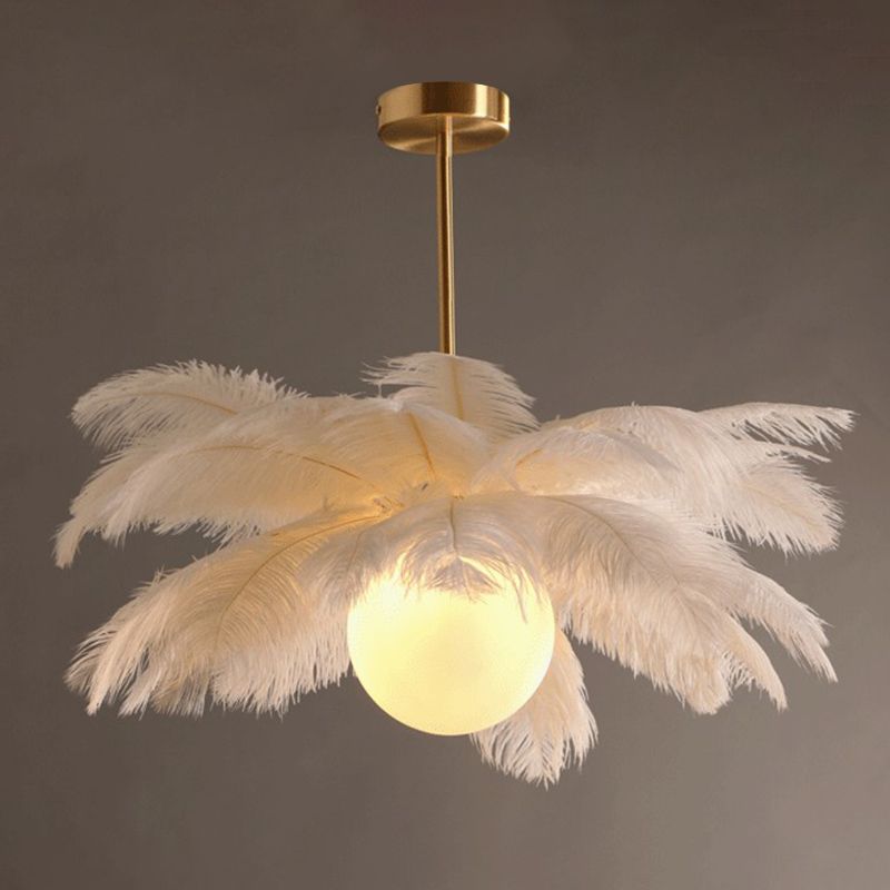 Lustre Naturel Plume/Verre, Blanc.