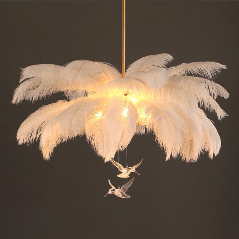 Lustre Naturel Plume/Verre, Blanc.