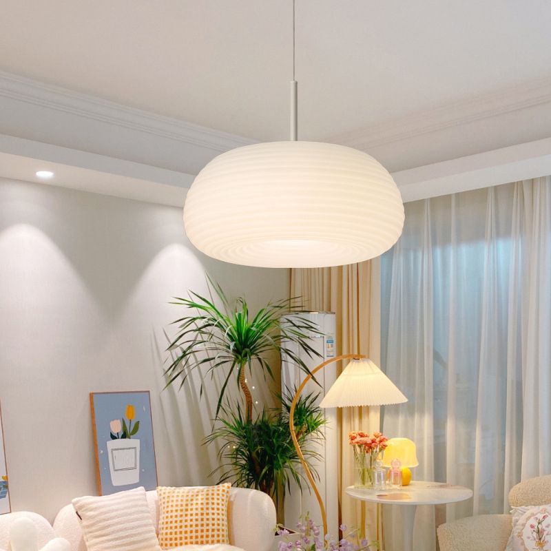 Lustre Suspension Tambour Naturel,  Blanc