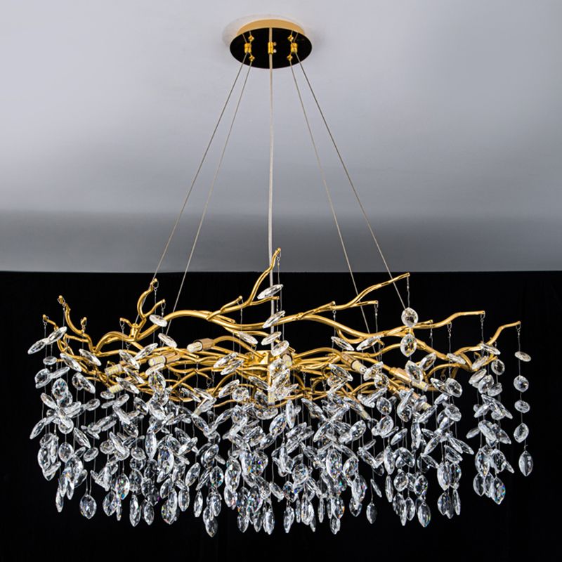CRISTO - Lustre Moderne Cristal/Métal, Blanc/Doré.