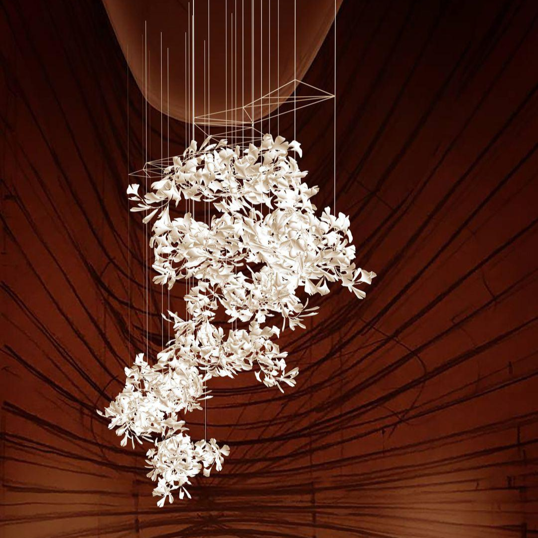 ÉLÉA - Lustre Suspendu Fleur Moderne, Métal/Céramique, Doré.