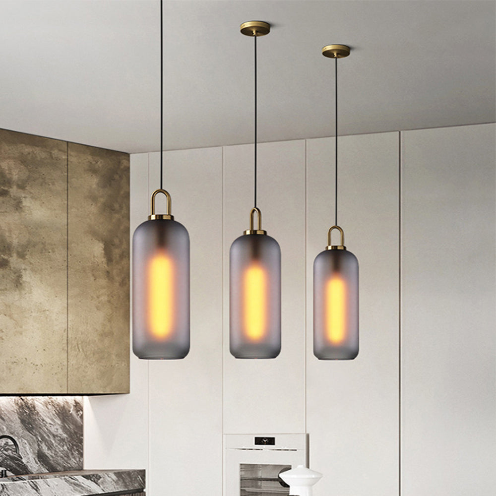 COBI - Luminaire Suspension Cylindre Moderne, Gris Fumé/Clair