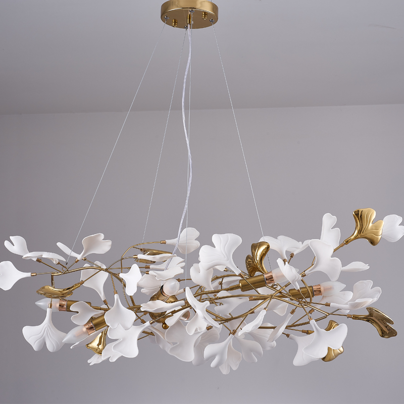 Lustre Moderne Feuilles, Métal/Céramique, Blanc.