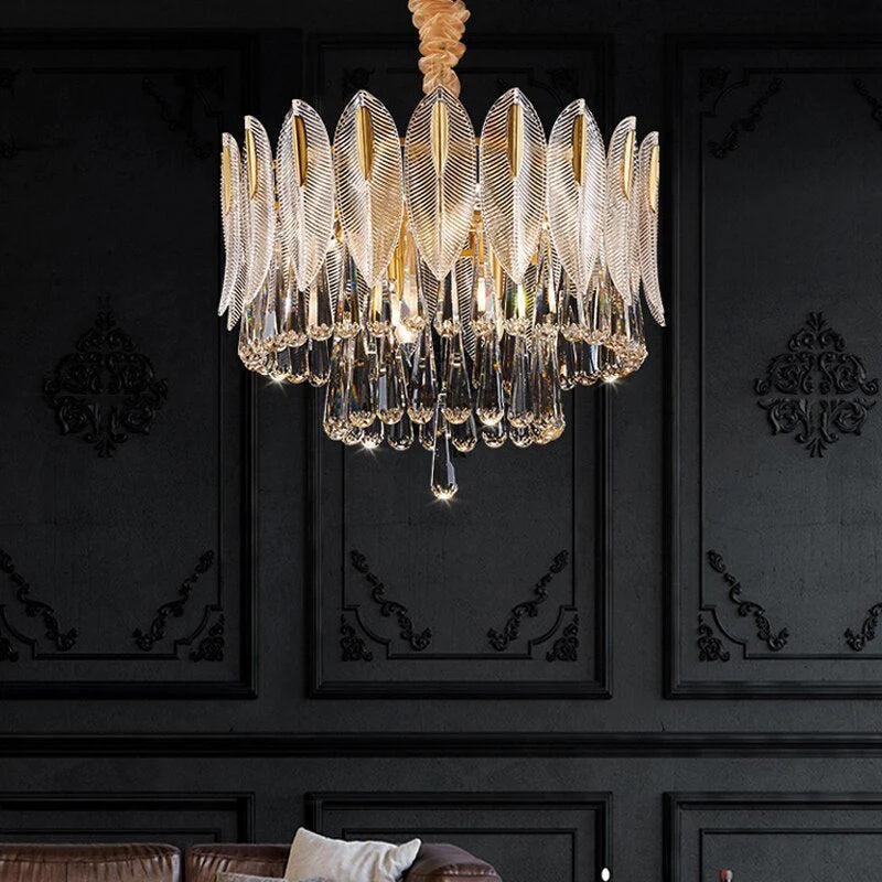 PADO  - Lustre Plume Cristal, Métal/Cristal, Doré.