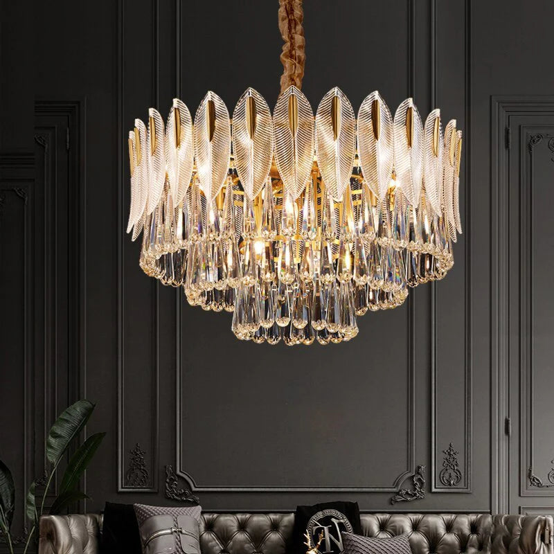PADO  - Lustre Plume Cristal, Métal/Cristal, Doré.