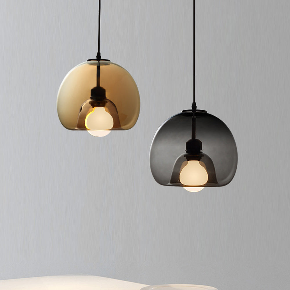 GOBA - Lustre Globe Moderne, Ambre/Gris, Verre.