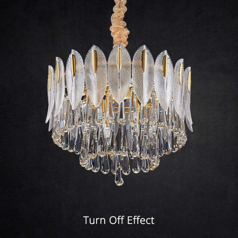 PADO  - Lustre Plume Cristal, Métal/Cristal, Doré.