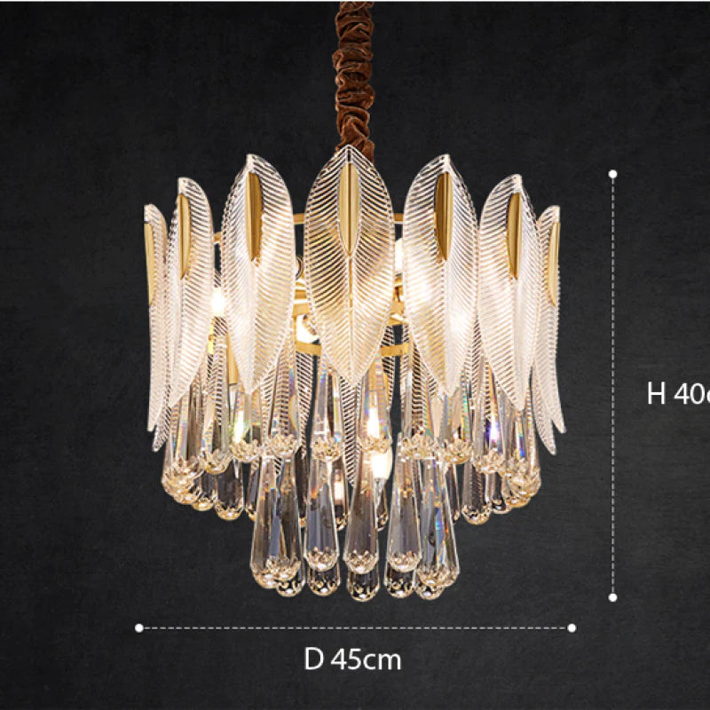 PADO  - Lustre Plume Cristal, Métal/Cristal, Doré.