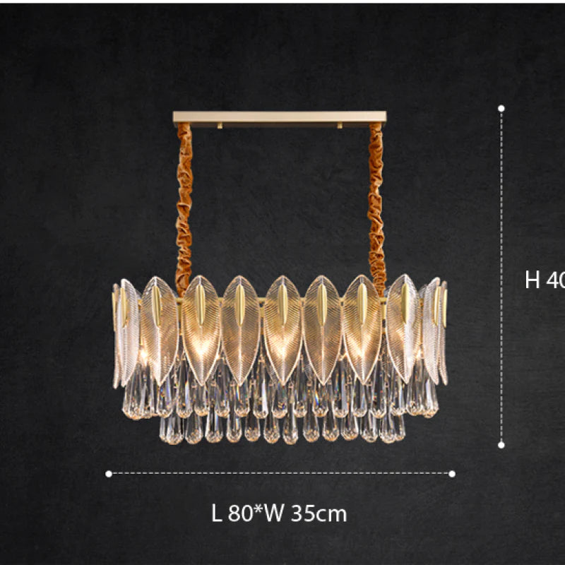 PADO  - Lustre Plume Cristal, Métal/Cristal, Doré.