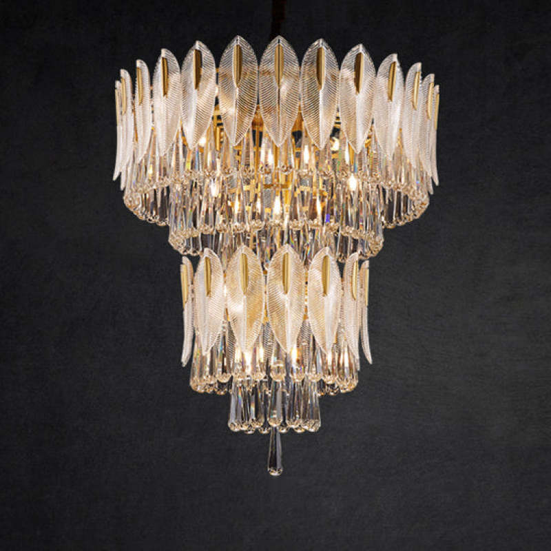 PADO  - Lustre Plume Cristal, Métal/Cristal, Doré.