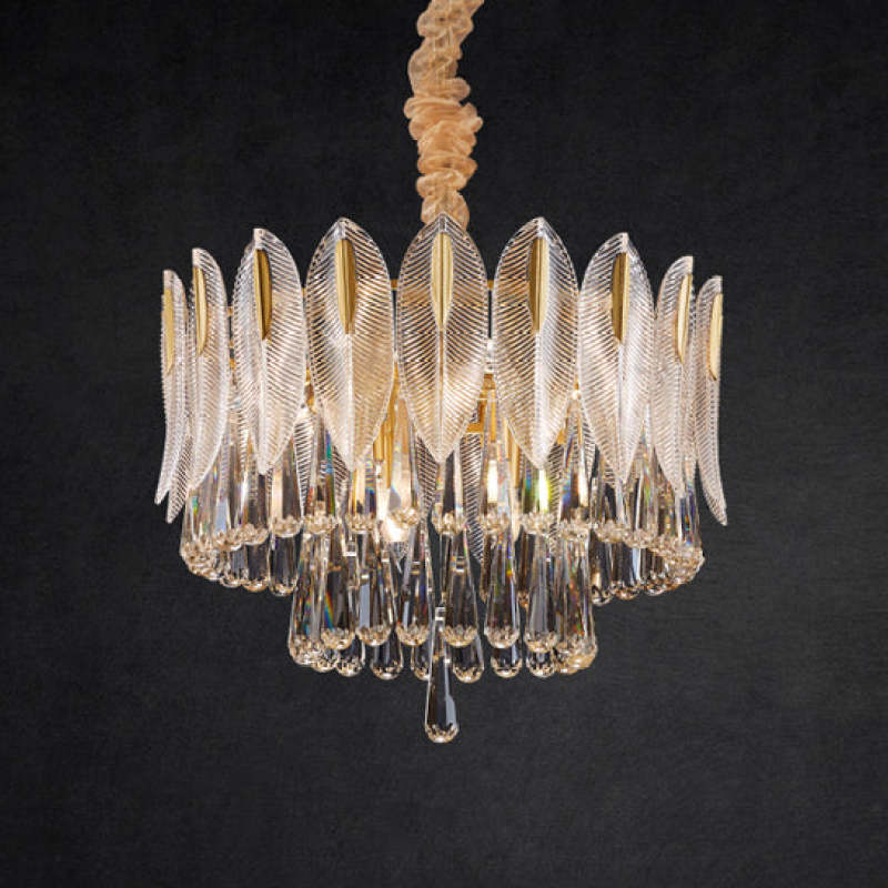 PADO  - Lustre Plume Cristal, Métal/Cristal, Doré.