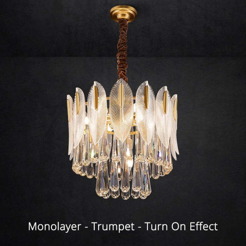 PADO  - Lustre Plume Cristal, Métal/Cristal, Doré.