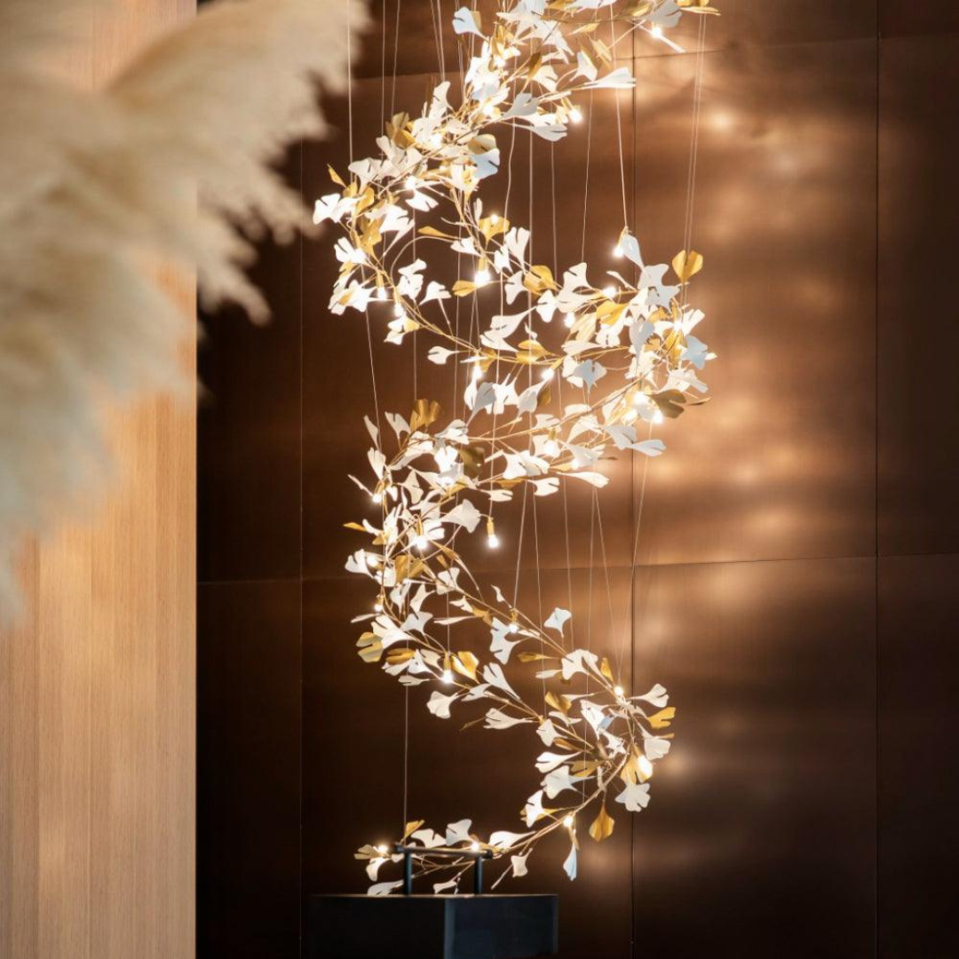 ÉLÉA - Lustre Suspendu Fleur Moderne, Métal/Céramique, Doré.