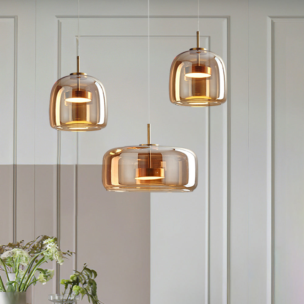 VITRÉA - Lustre Suspension Cylindre Moderne, Claire/Grise Fumée/Ambre