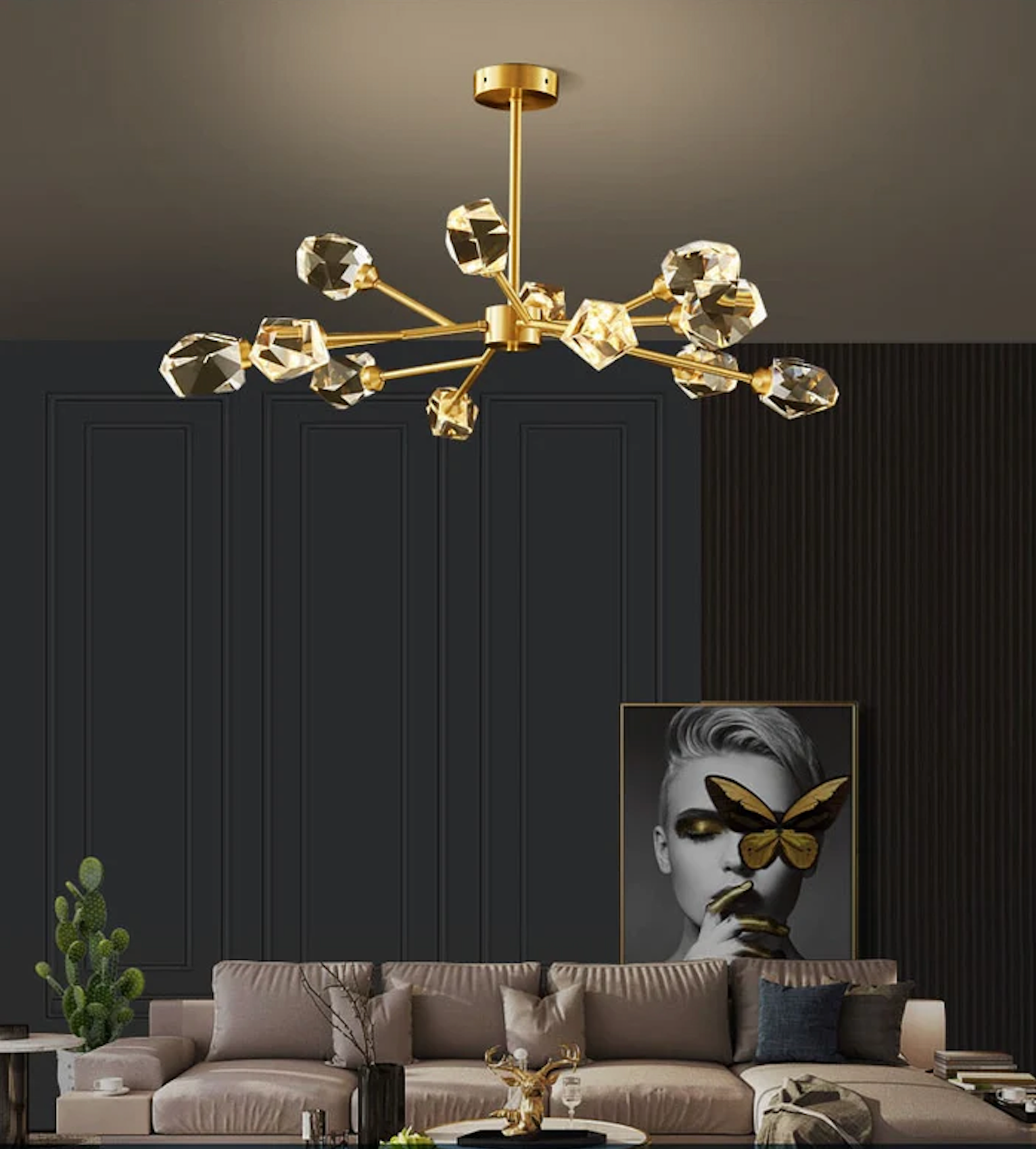 LOPA - Lustre Cristal Moderne, Métal/Cristal, Doré.