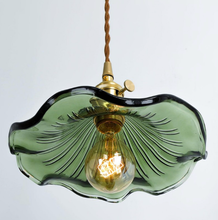 HANA - Suspension Fleur Vintage, Verre, Transparente/Verte/Ambre