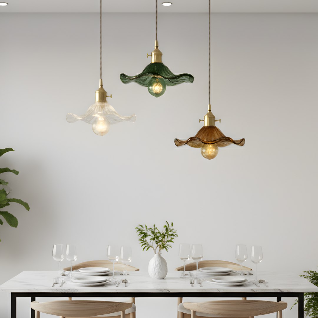 HANA - Suspension Fleur Vintage, Verre, Transparente/Verte/Ambre