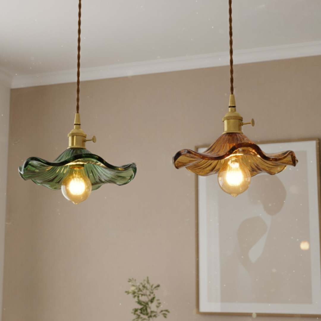 HANA - Suspension Fleur Vintage, Verre, Transparente/Verte/Ambre