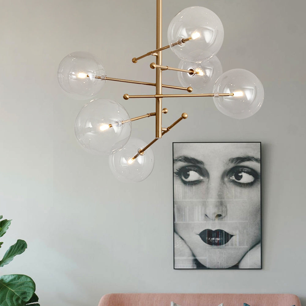LOVA - Plafonnier Moderne Bulles, Métal/Verre, Noir/Doré.