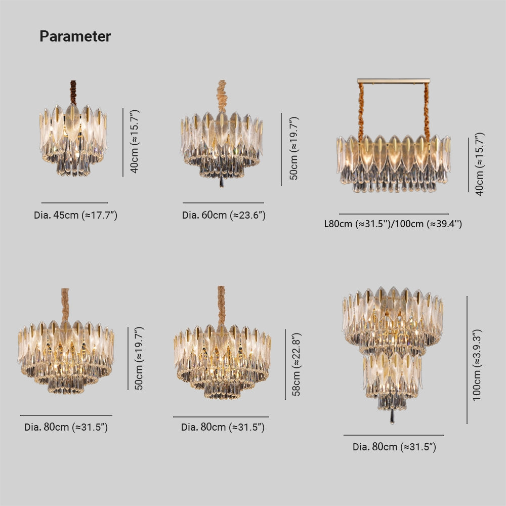 PADO  - Lustre Plume Cristal, Métal/Cristal, Doré.