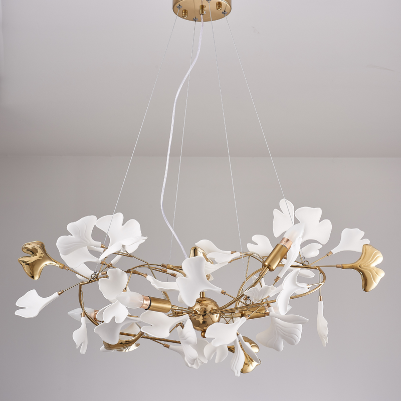 Lustre Moderne Feuilles, Métal/Céramique, Blanc.