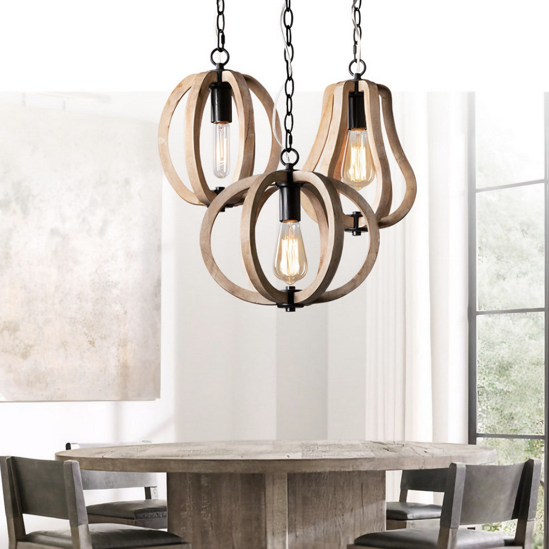 BOHO - Luminaire Suspension Sphère Vintage, Métal/Bois.