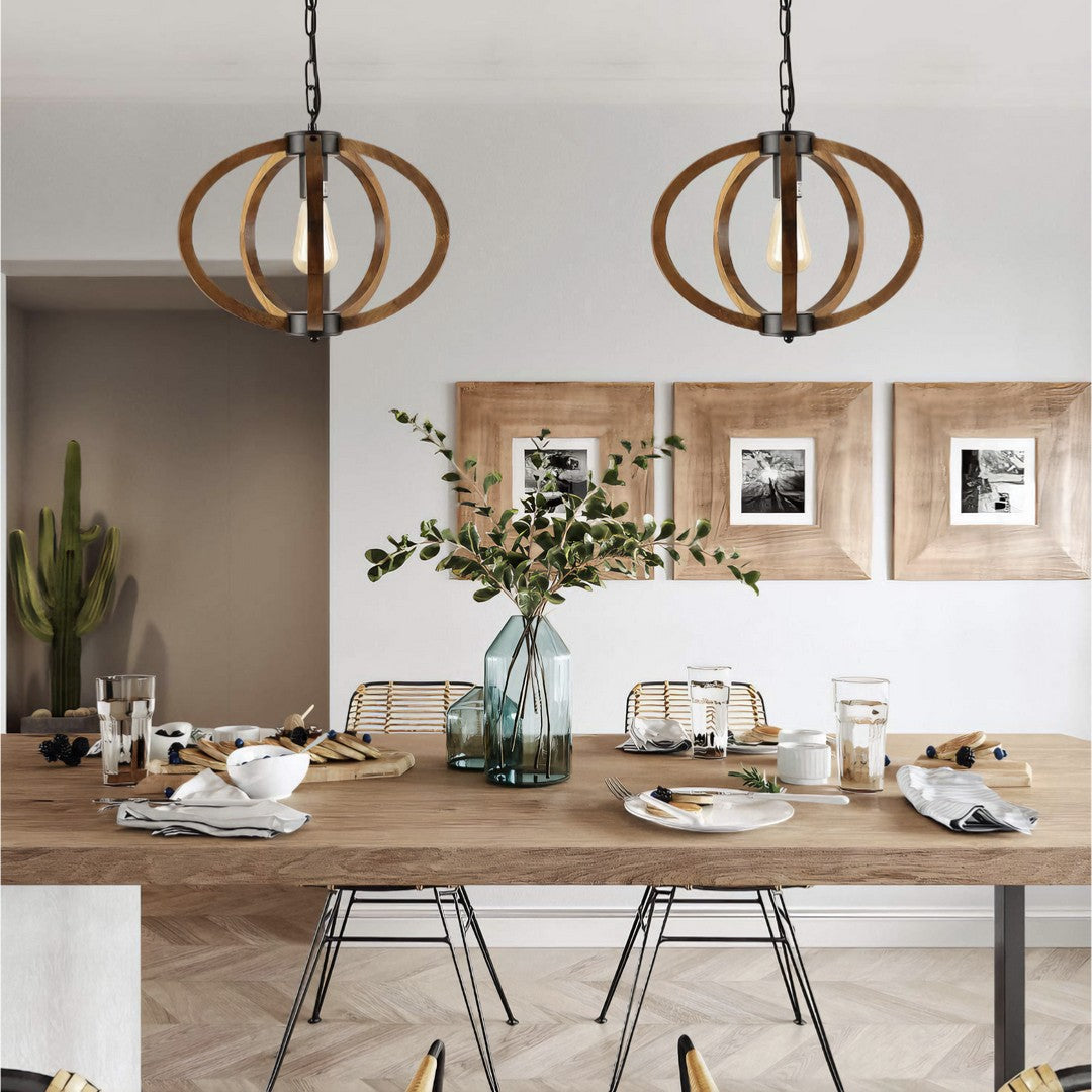 BOHO - Luminaire Suspension Sphère Vintage, Métal/Bois.
