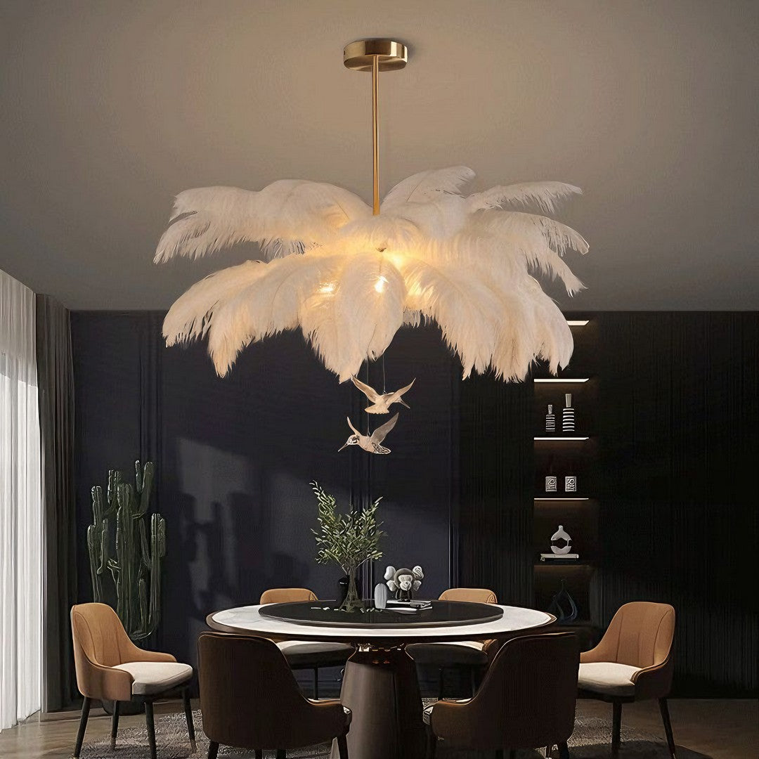 PLUME - Lustre Naturel Plume/Verre, Blanc.