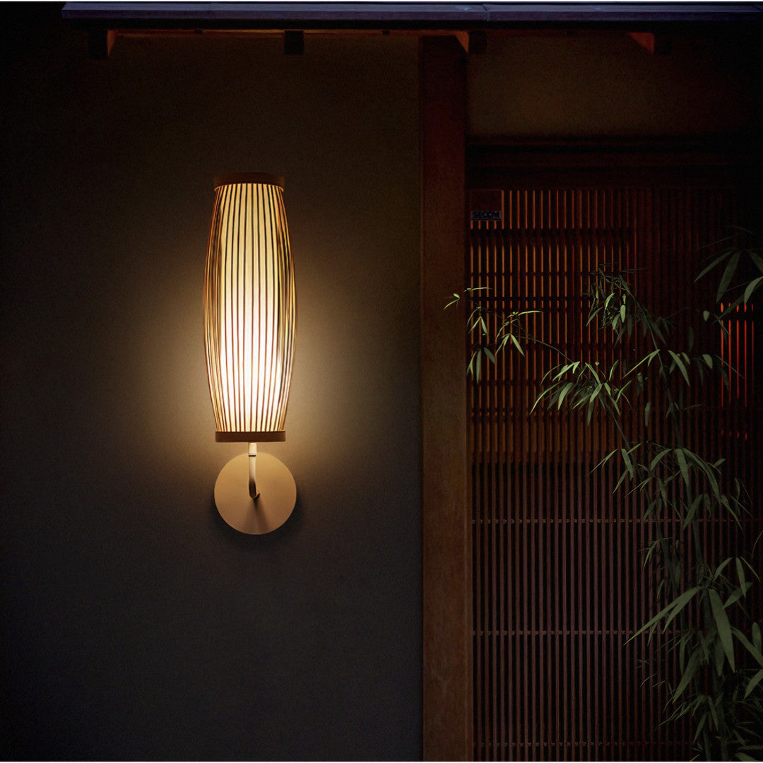 KAÏ - Applique Murale Intérieur Cylindre LED Bambou, Marron