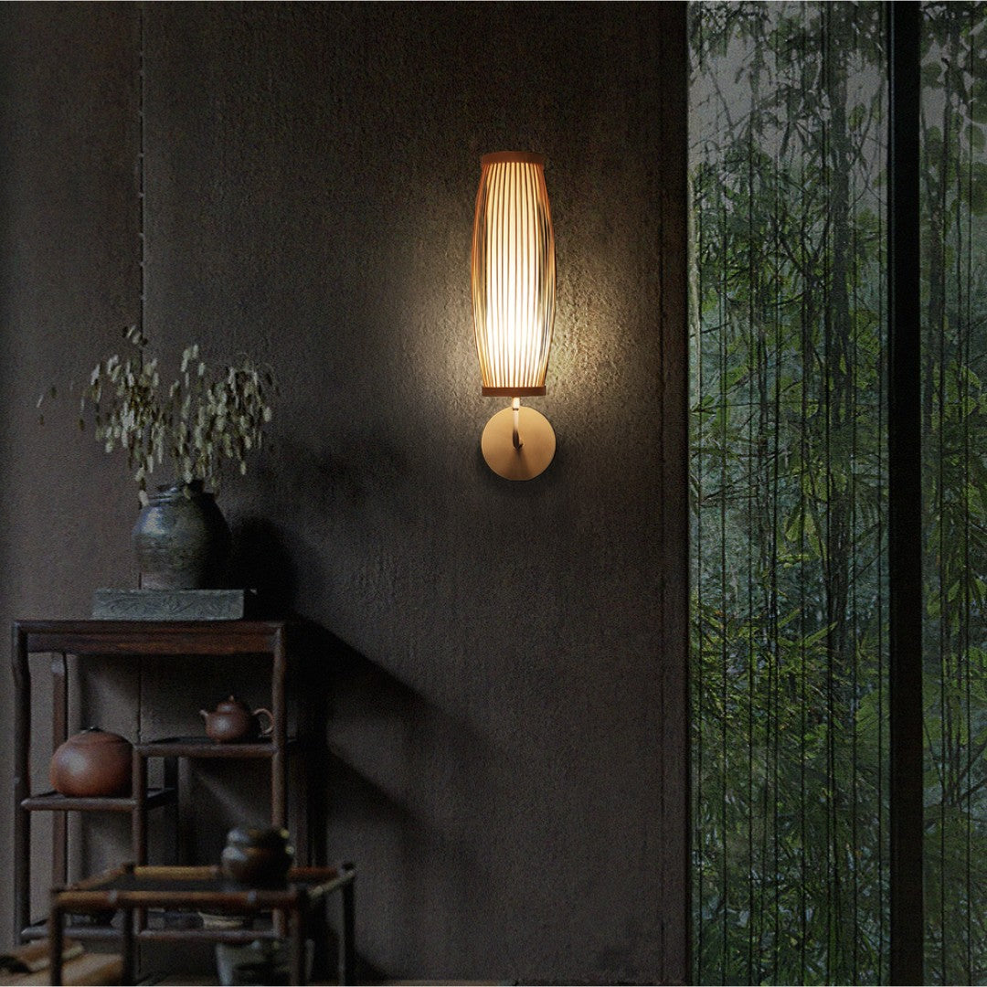 KAÏ - Applique Murale Intérieur Cylindre LED Bambou, Marron
