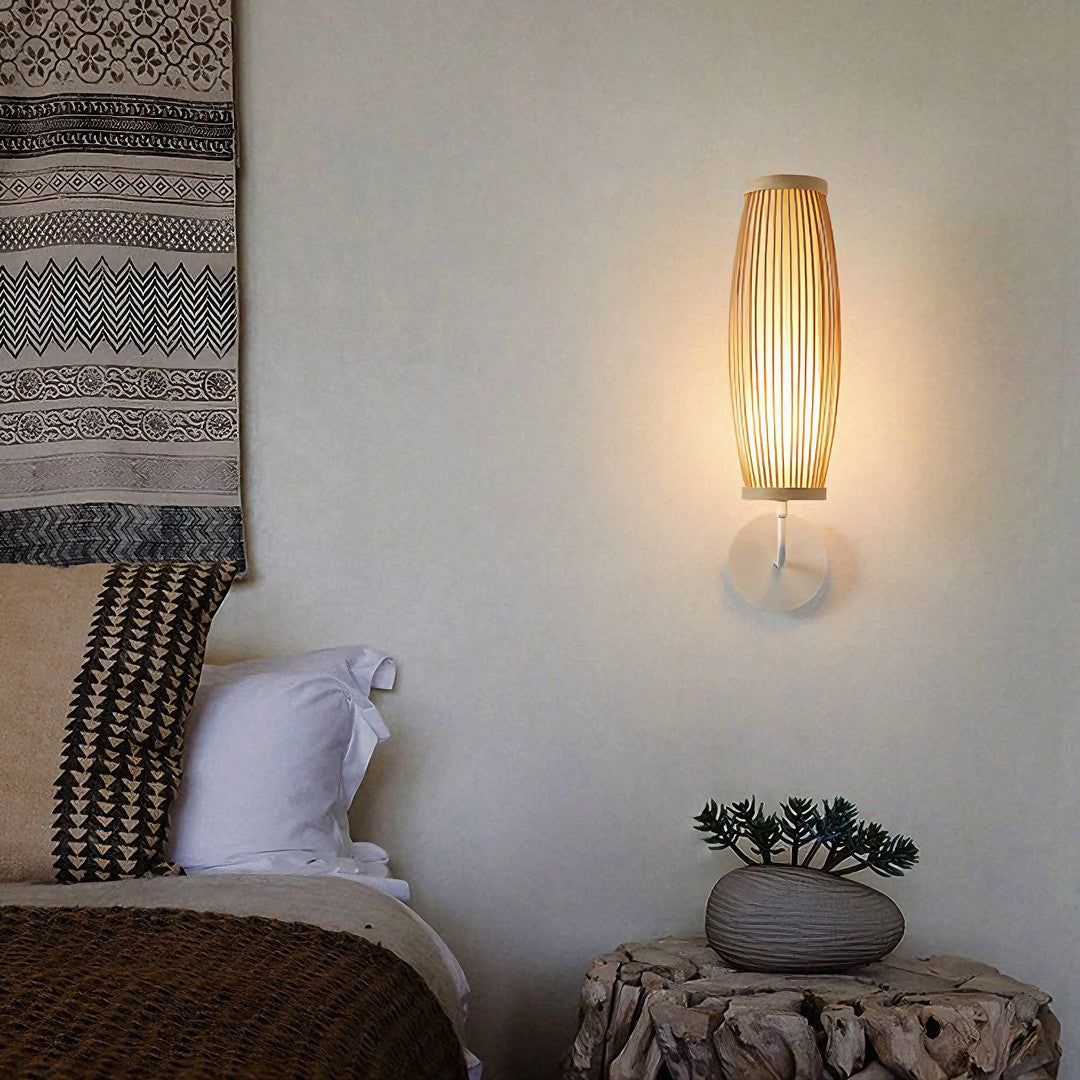 KAÏ - Applique Murale Intérieur Cylindre LED Bambou, Marron