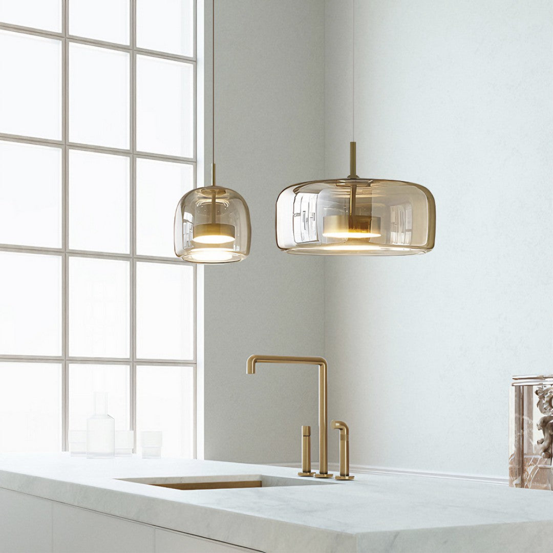 VITRÉA - Lustre Suspension Cylindre Moderne, Claire/Grise Fumée/Ambre