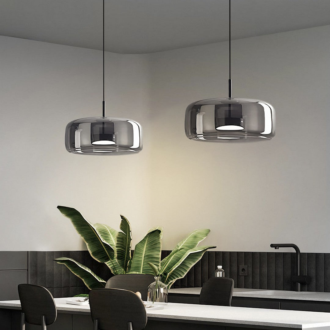 VIRTA - Lustre Suspension Cylindre Moderne, Claire/Grise Fumée/Ambre