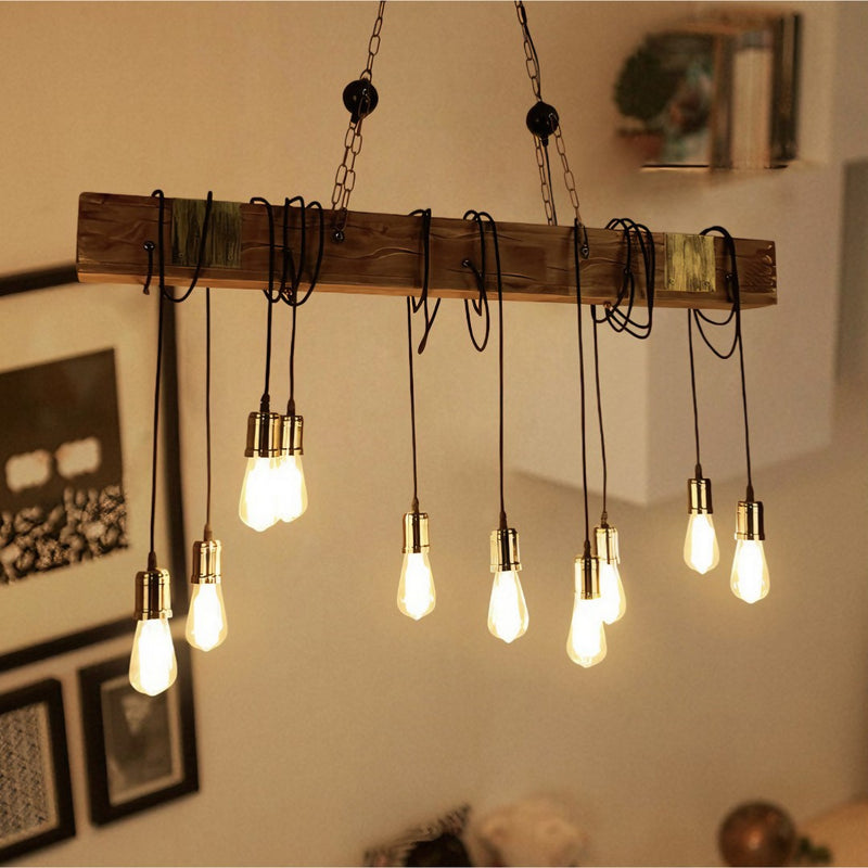 Suspension Bois Industriel/Vintage, Marron/Noir