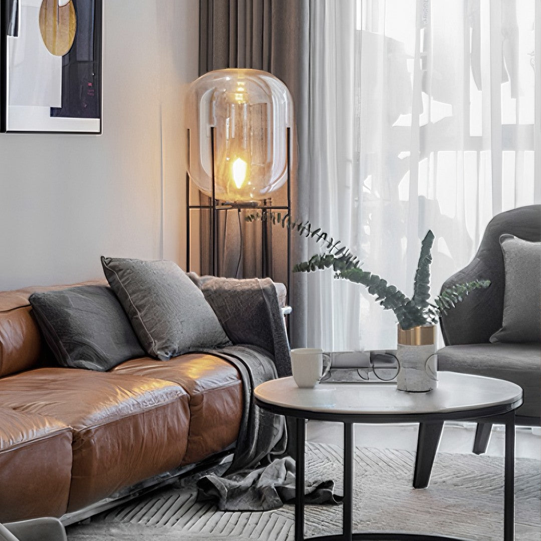 NÉKA - Lampadaire/Lampe Moderne Sur Pied, Gris fumé/Ambre