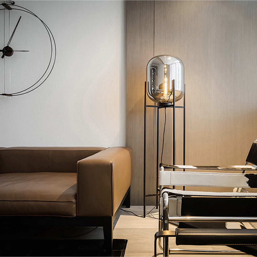 NÉKA - Lampadaire/Lampe Moderne Sur Pied, Gris fumé/Ambre