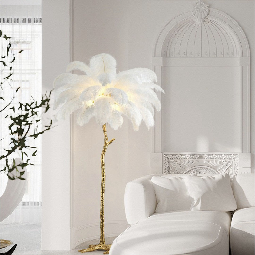 LIVO - Lampadaire Naturel Plume, Blanc