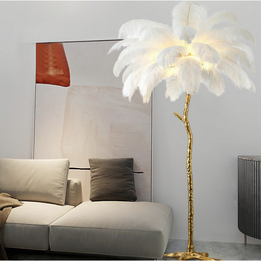 LIVO - Lampadaire Naturel Plume, Blanc
