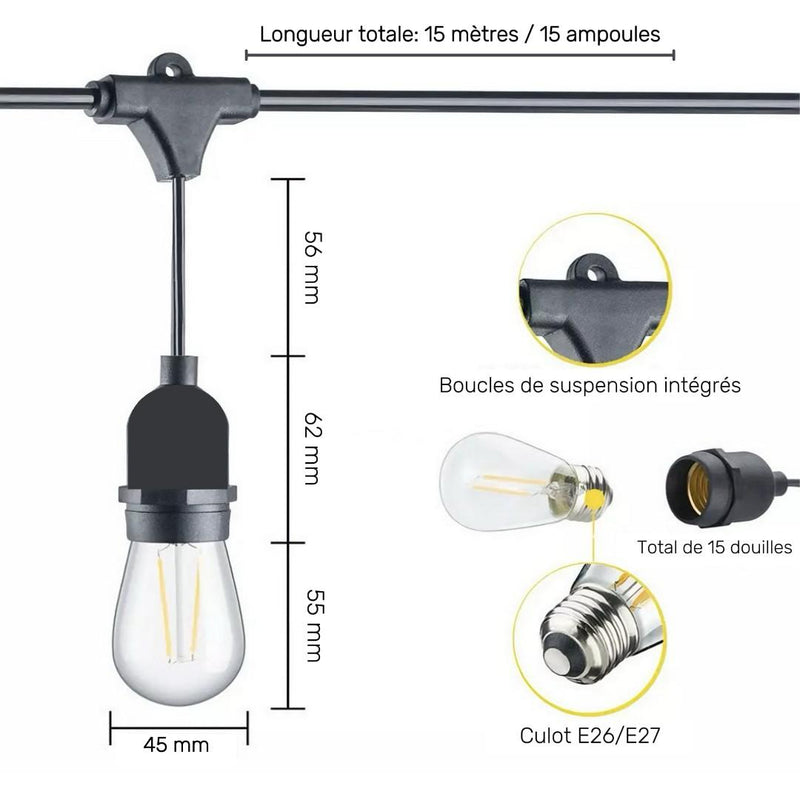 SOLÉO - Guirlande Guinguette Éclats IP65 - 15m