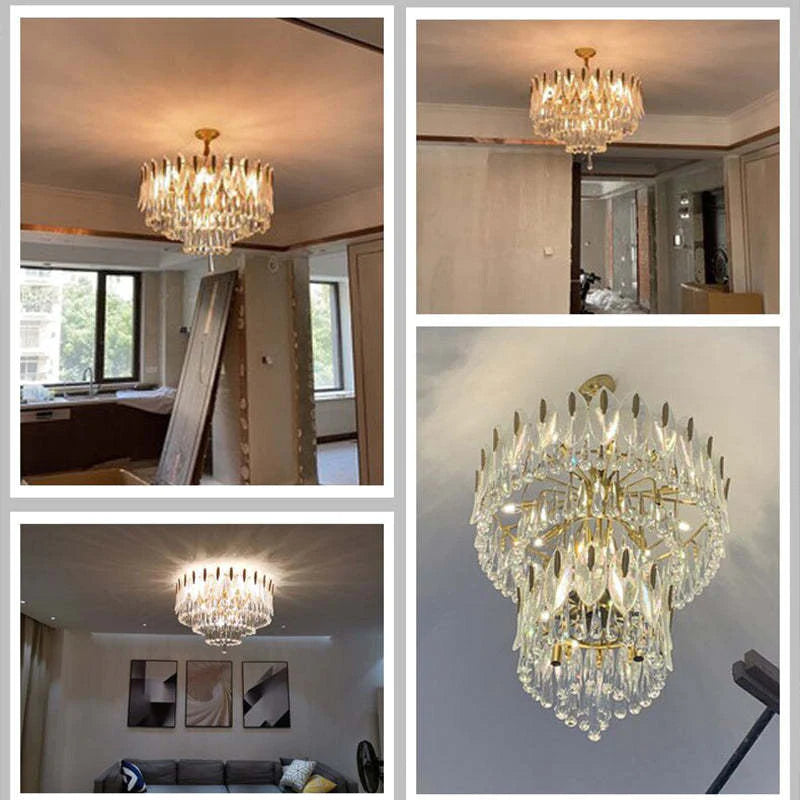 PADO  - Lustre Plume Cristal, Métal/Cristal, Doré.