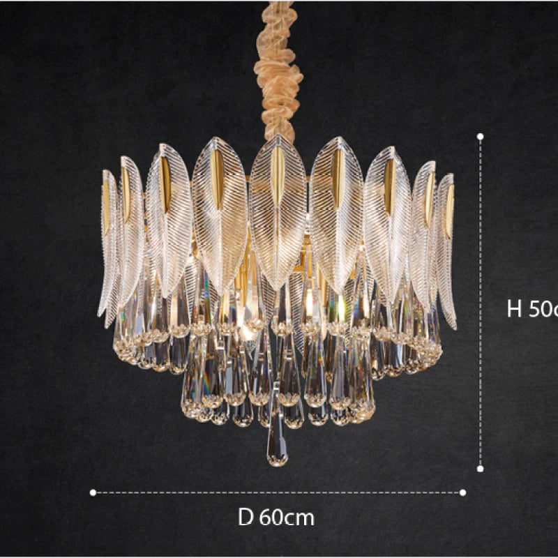 PADO  - Lustre Plume Cristal, Métal/Cristal, Doré.