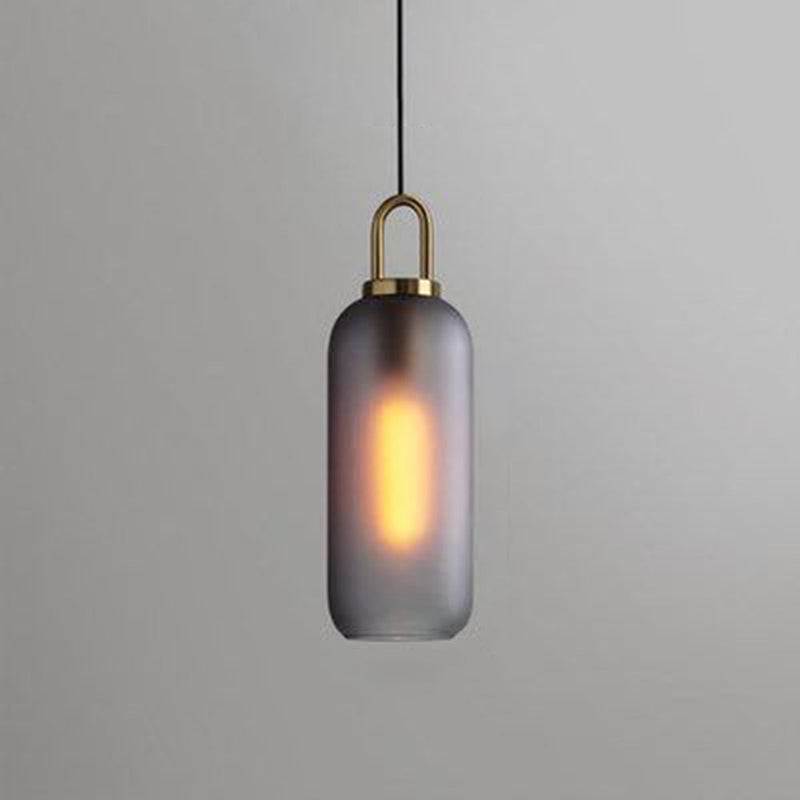 Luminaire Suspension Cylindre Moderne, Gris Fumé/Clair