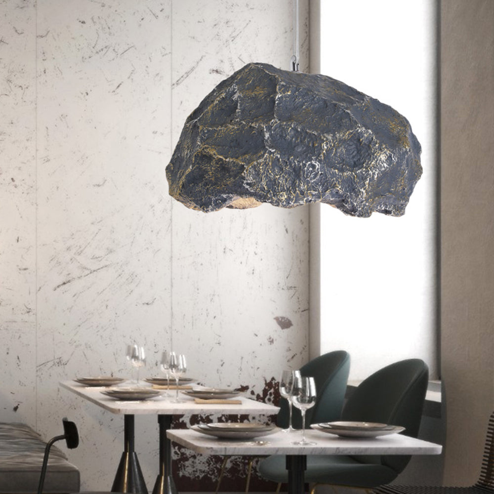 ROCA - Luminaire Suspension Wabi Sabi Naturelle, Roche, Gris/Noir.