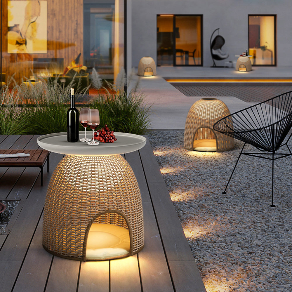 DOMA - Lampe Solaire LED Dôme Rotin, Bois