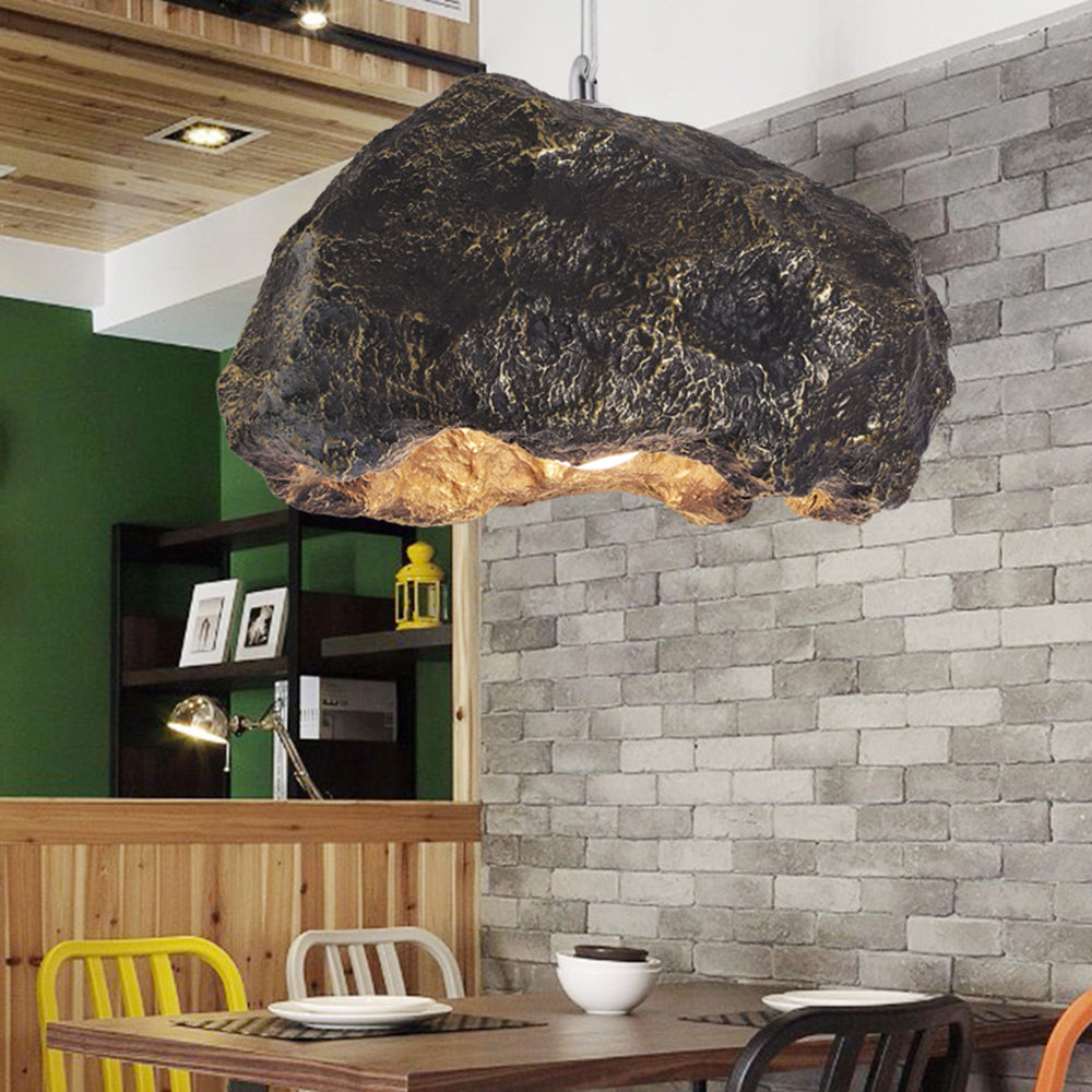 ROCA - Luminaire Suspension Wabi Sabi Naturelle, Roche, Gris/Noir.