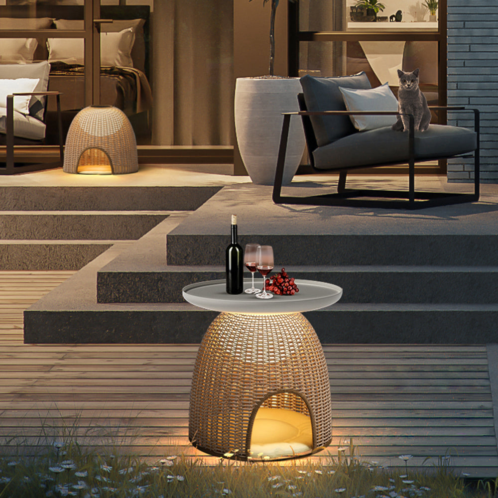 DOMA - Lampe Solaire LED Dôme Rotin, Bois