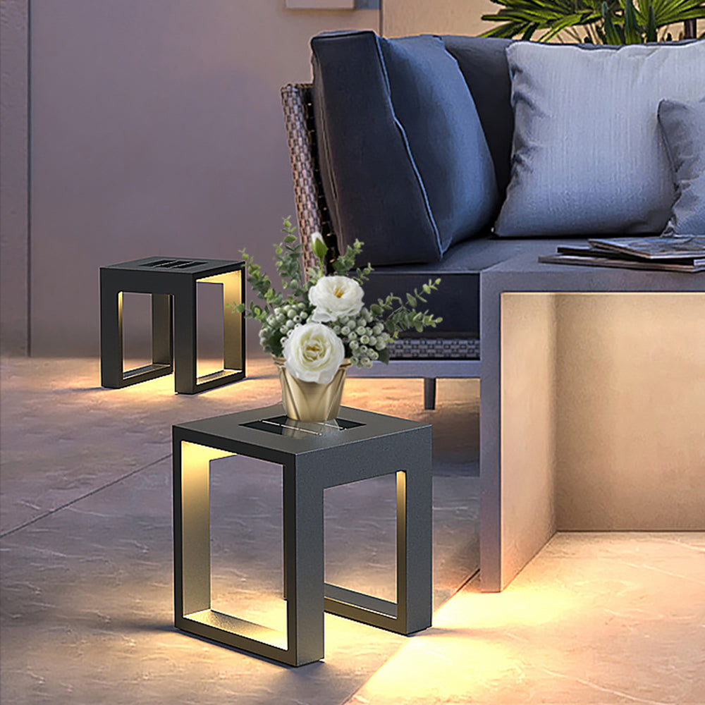 TATO - Table Extérieur Solaire LED Rectangulaire Moderne, Noir