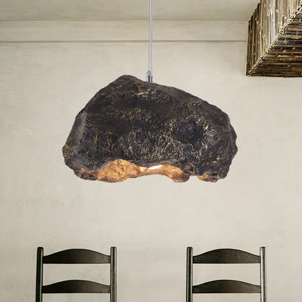 ROCA - Luminaire Suspension Wabi Sabi Naturelle, Roche, Gris/Noir.