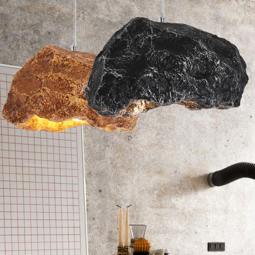 ROCA - Luminaire Suspension Wabi Sabi Naturelle, Roche, Gris/Noir.